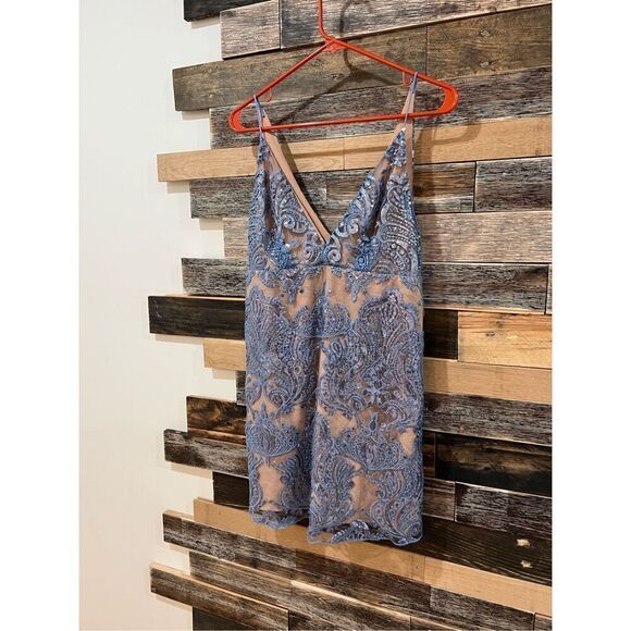 Free People Night Shimmers Mini Dress Sundown Blue Size 8 - Picture 3 of 10